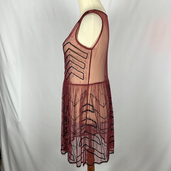 Free People Rust Sheer Mesh Boho Dress with Black Beading - Picture 6 of 13